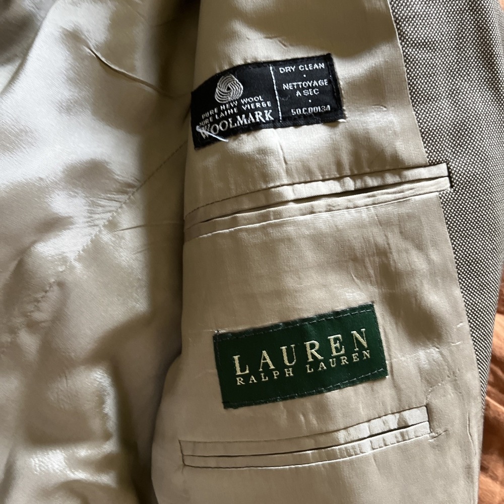 Ralph Lauren Mens 2 Piece Suit 42S 35W Pure Wool Tan Beige Made In Canada - Picture 3 of 4